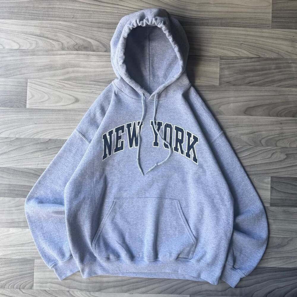 Gildan New York Heavy Blend Hoodie Size L Grey Collegiate Pullover